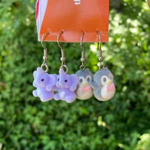 Cute Little Elephant and Penguin Dangle Earrings